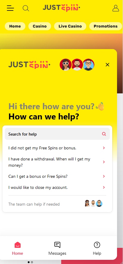 justspin mobile customer service