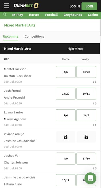Quinnbet upcoming MMA bets