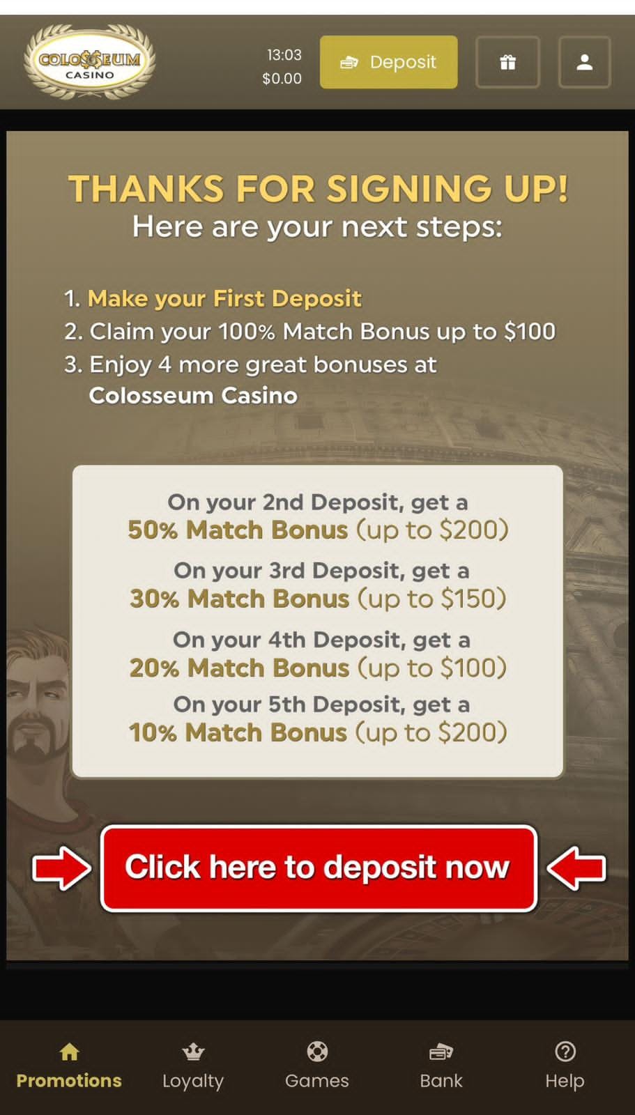 colosseum casino bonuses