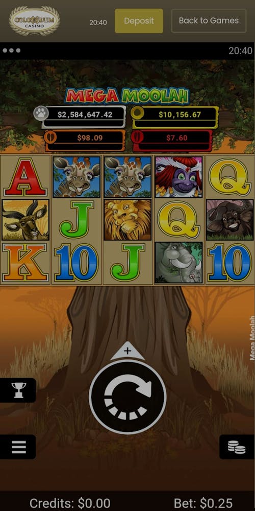 mega moolah at colosseum casino