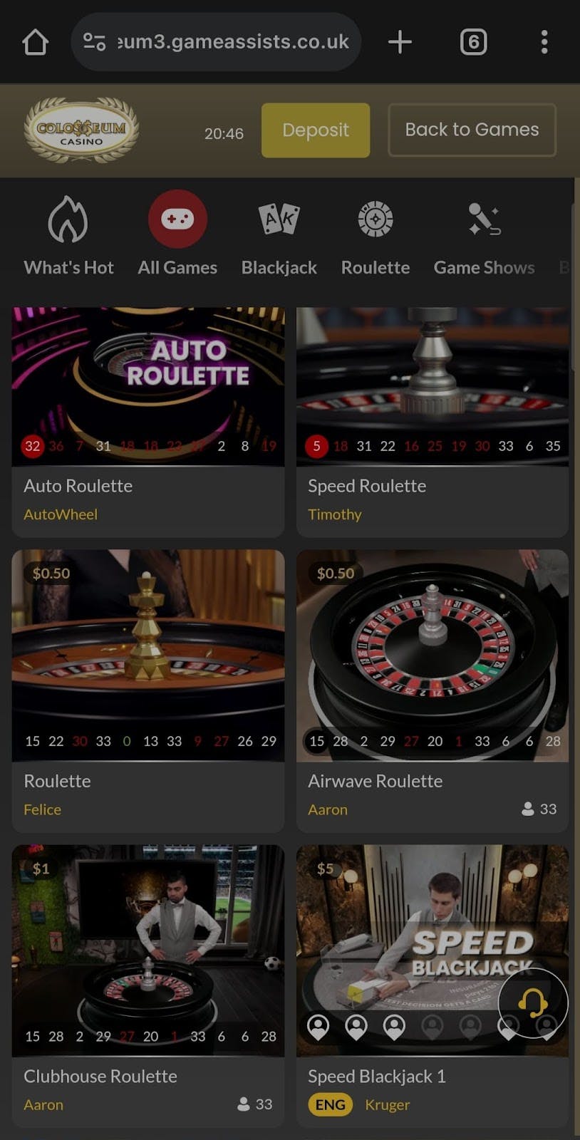 live casino games at colosseum casino