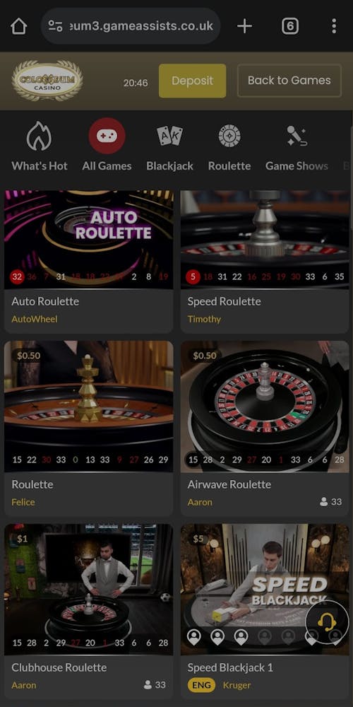 live casino games at colosseum casino