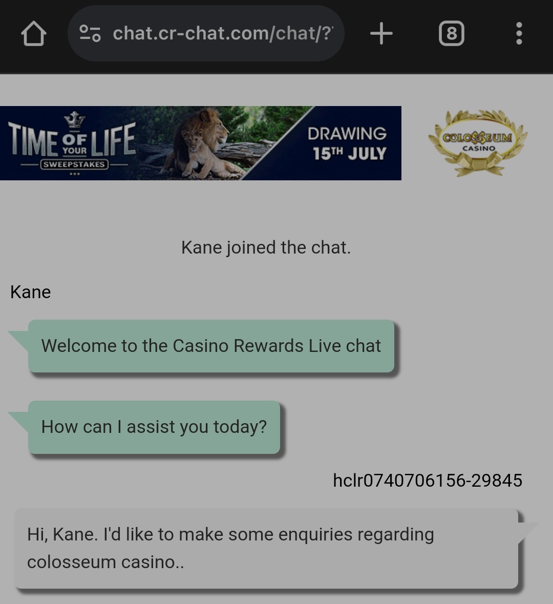 colosseum casino live chat experience
