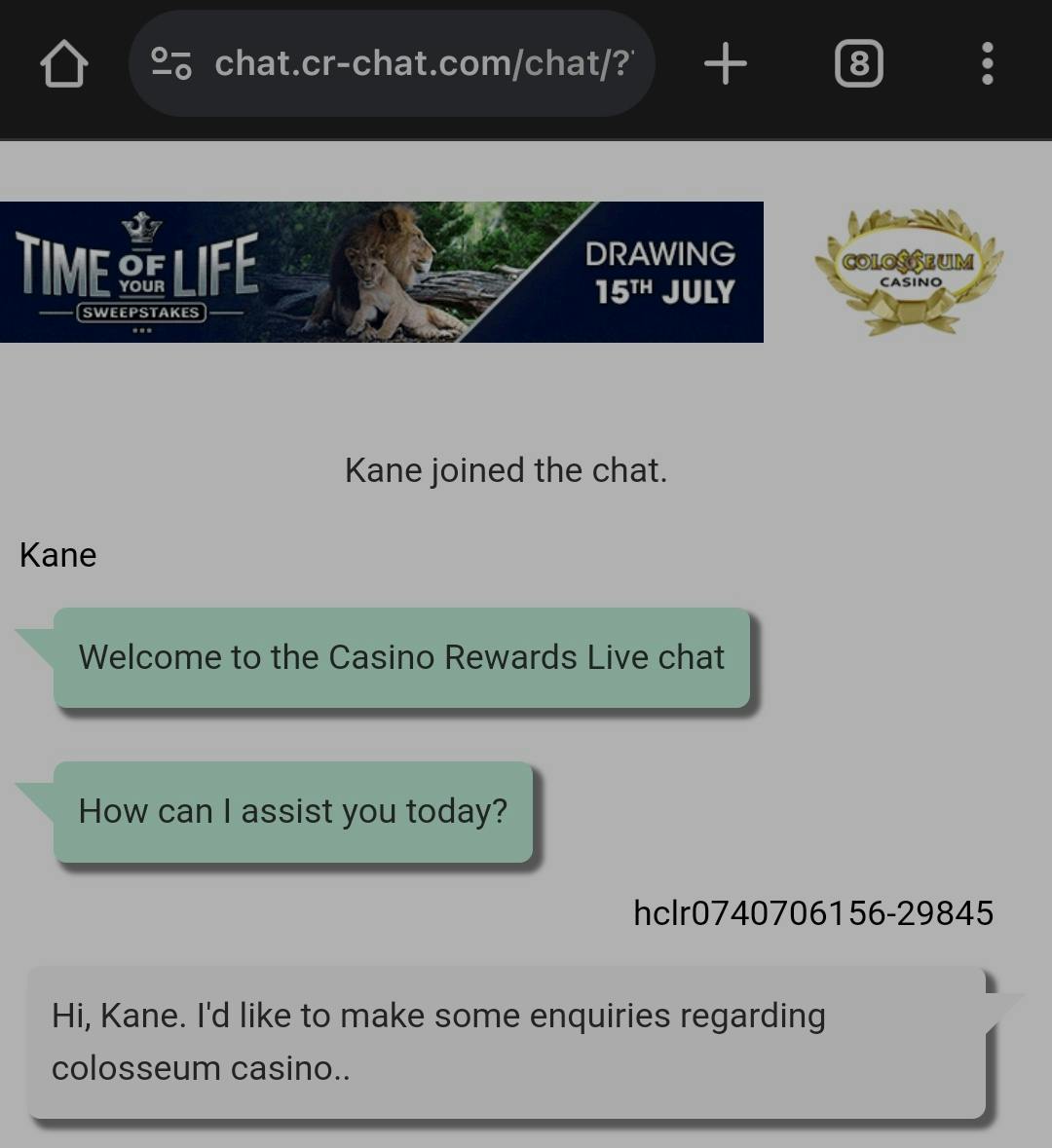 colosseum casino live chat experience