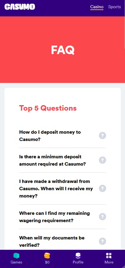 casumo customer service on mobile