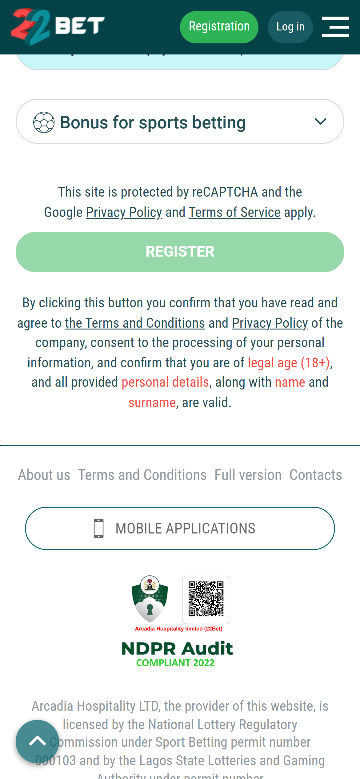 22bet Nigeria claim sports bonus