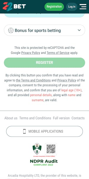 22bet Nigeria claim sports bonus