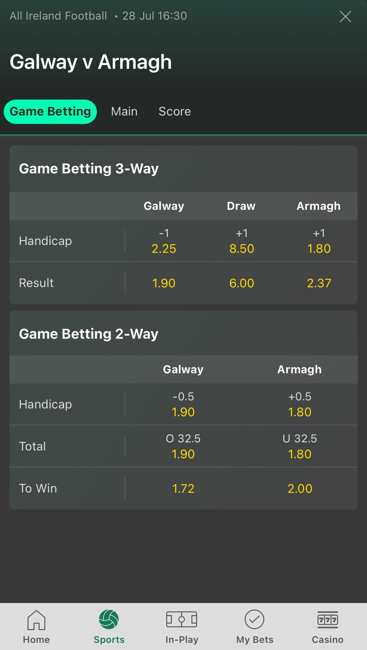 Bet365 GAA betting in Ireland
