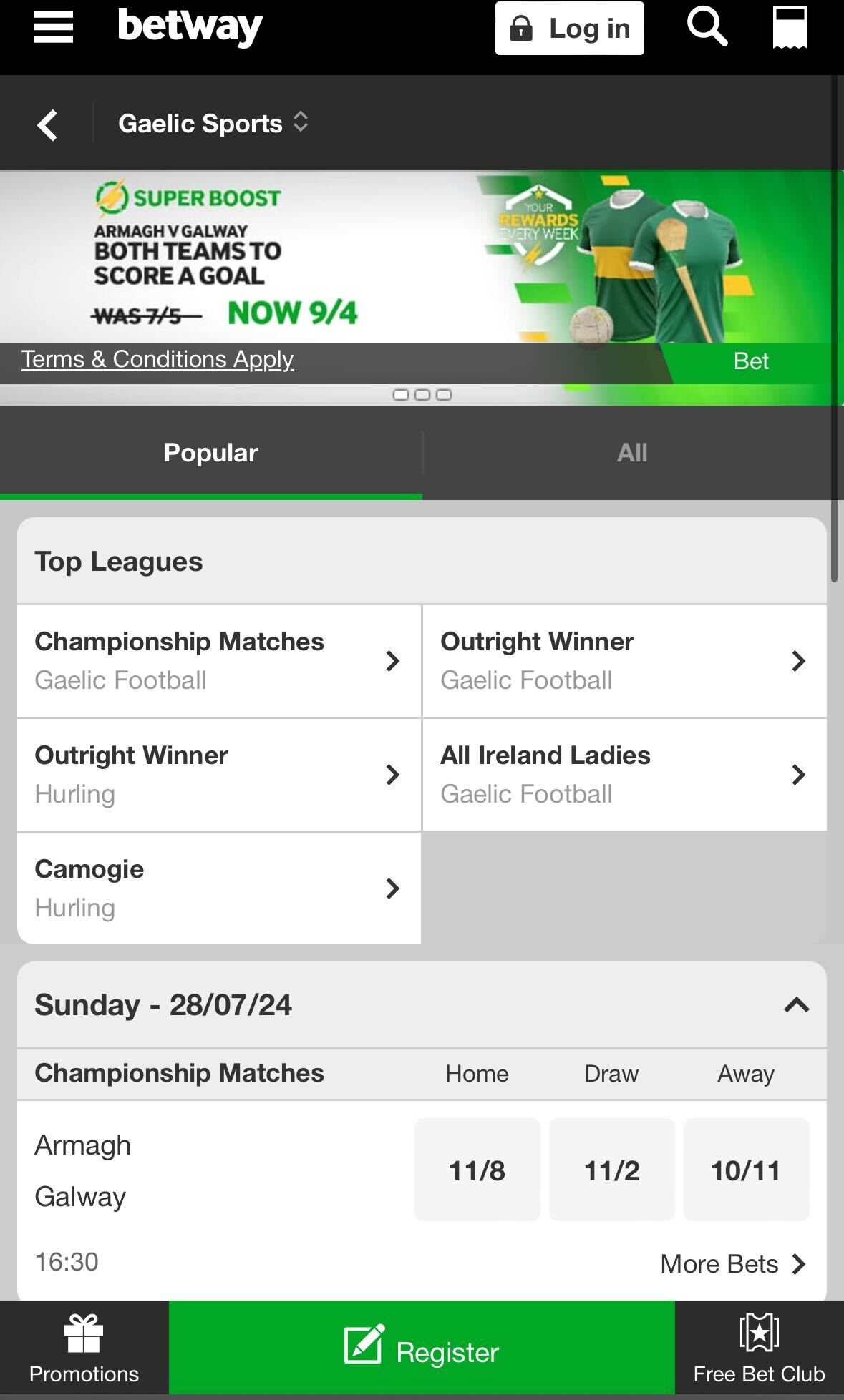 Betway GAA betting in Ireland