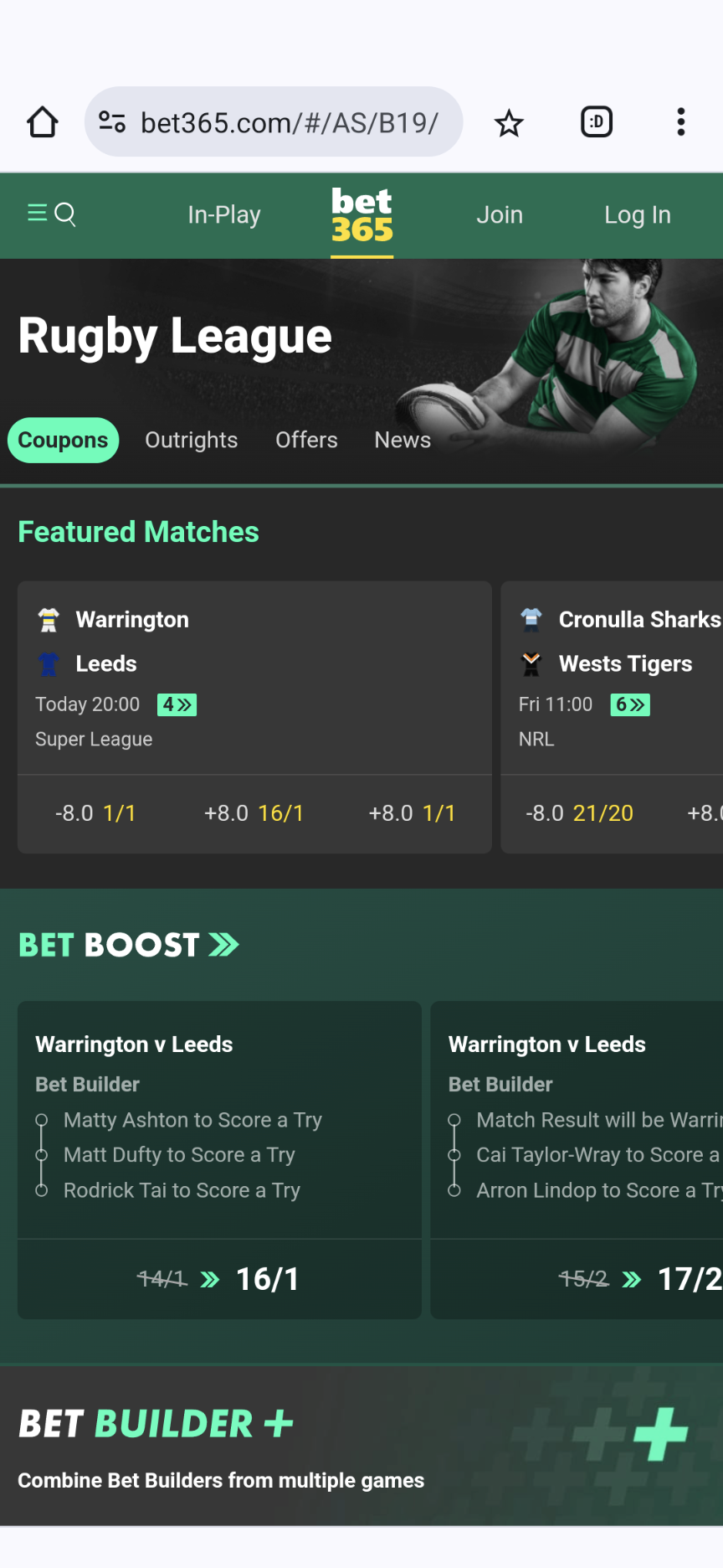 Bet365 rugby league betting