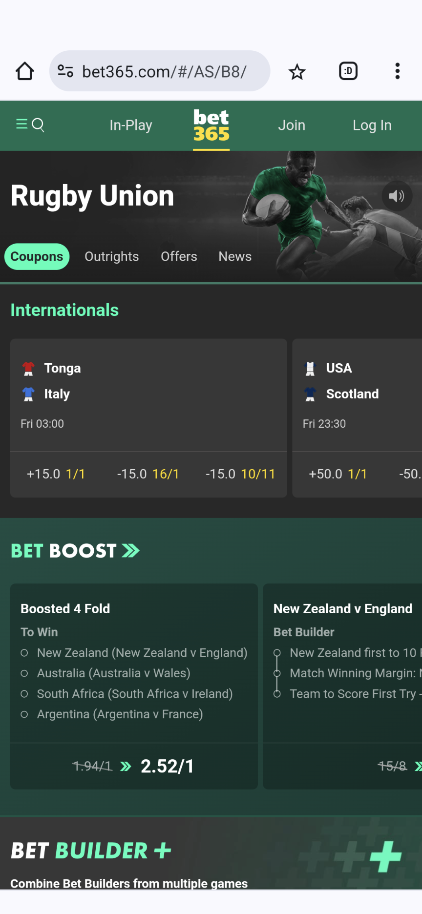 Bet365 rugby union betting