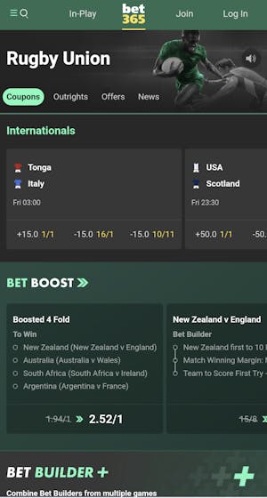 Bet365 rugby union betting