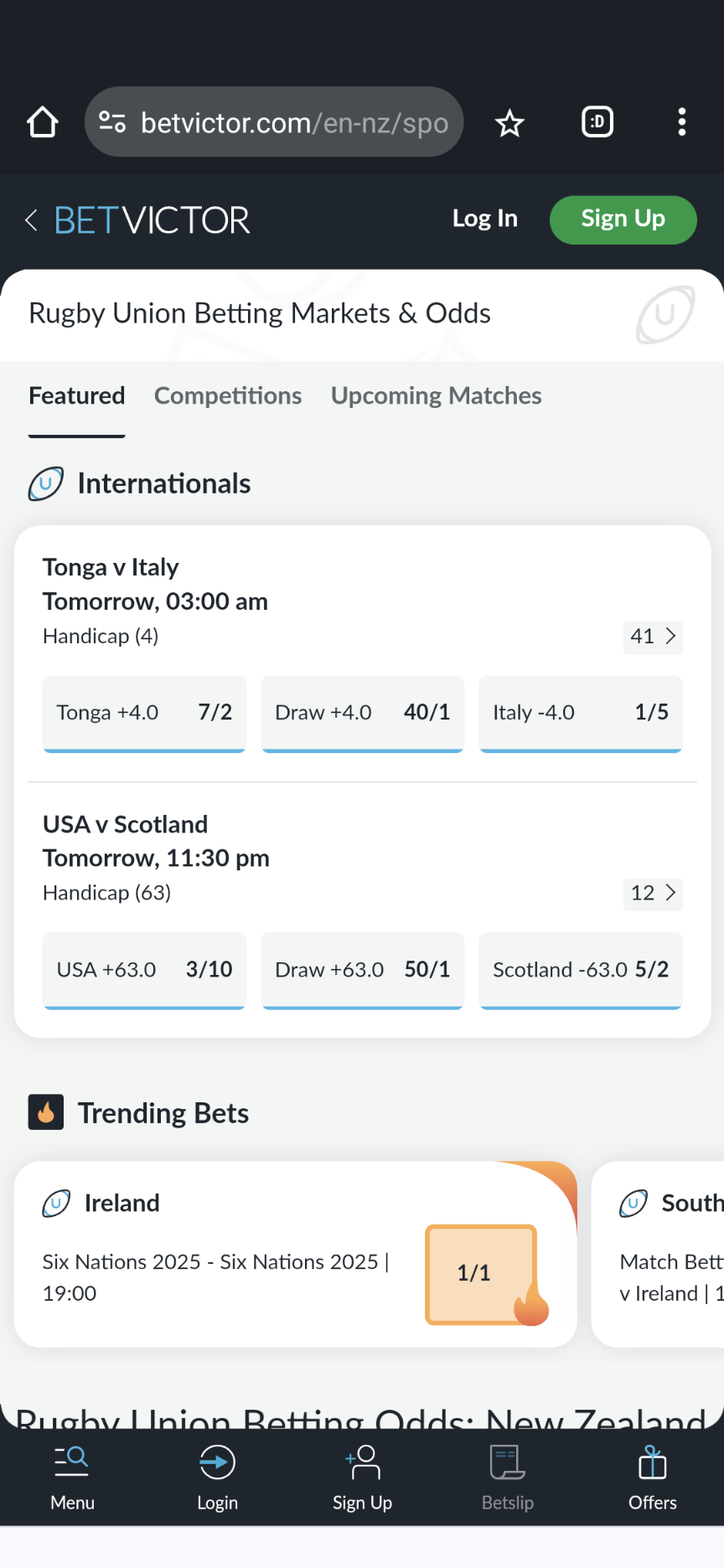 BetVictor rugby union betting