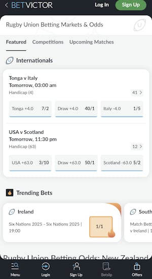 BetVictor rugby union betting