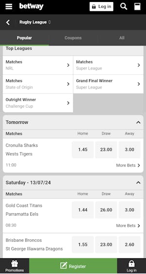 Betway rugby league betting