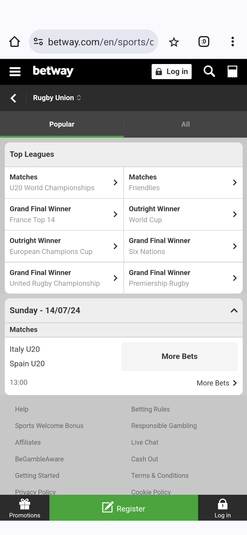 Betway rugby union betting