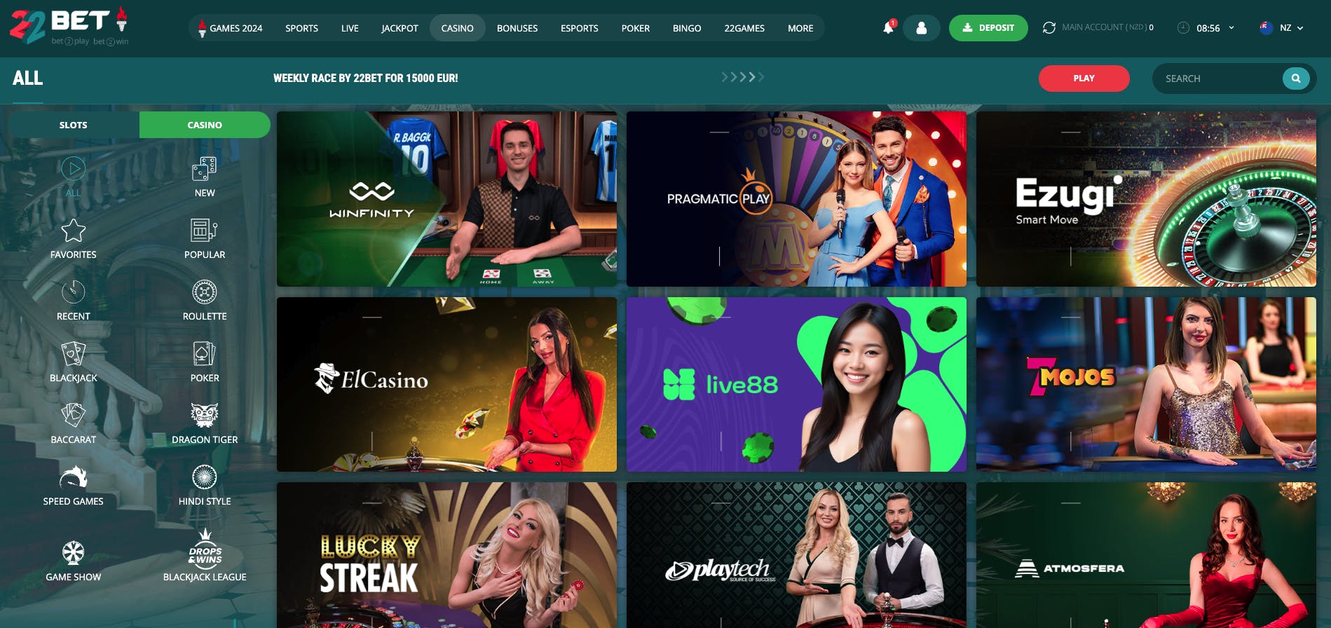 22bet casino preview