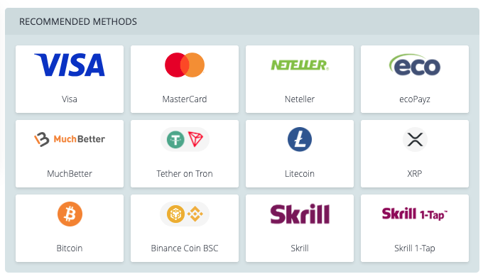 recommended deposit methods at 22bet NZ