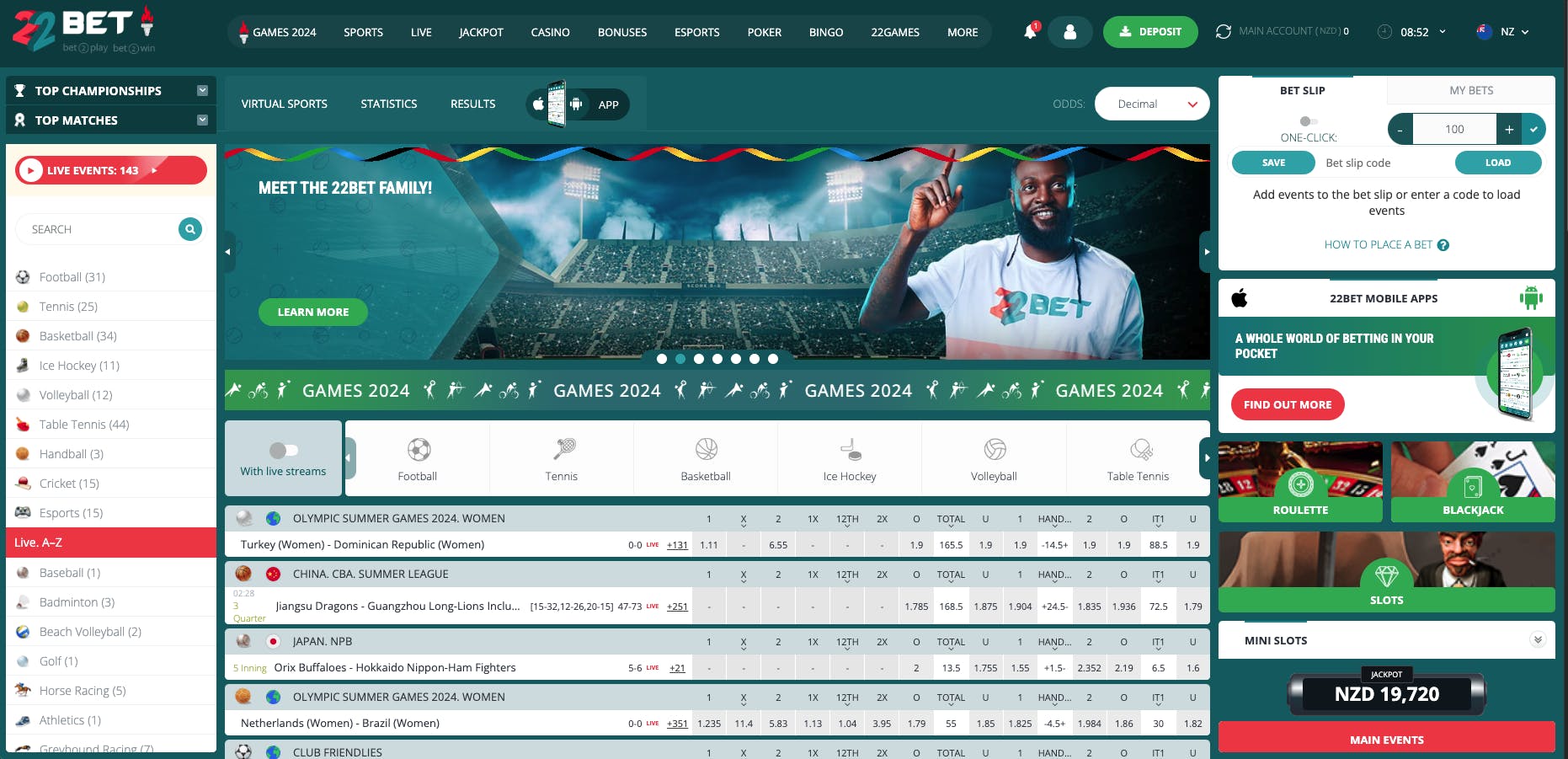 22bet sports betting preview