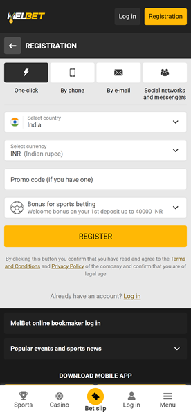 MelBet Registration Step2