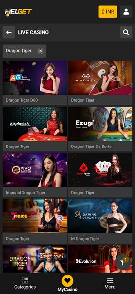 MelBet Live Casino Dragon Tiger