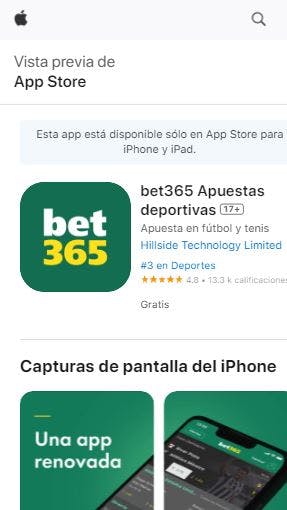 la app de bet365 en iOS