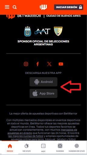 Betwarrior app Argentina - Descargar