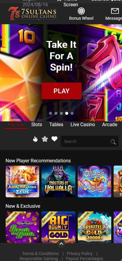 7sultans home page on mobile