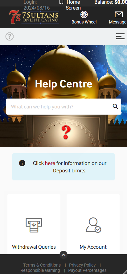 7sultans customer service on mobile