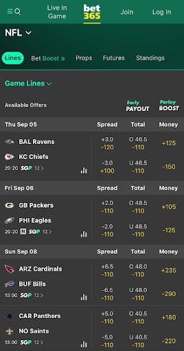 Bet365 NFL betting CA