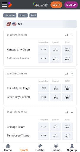 Tonybet NFL betting