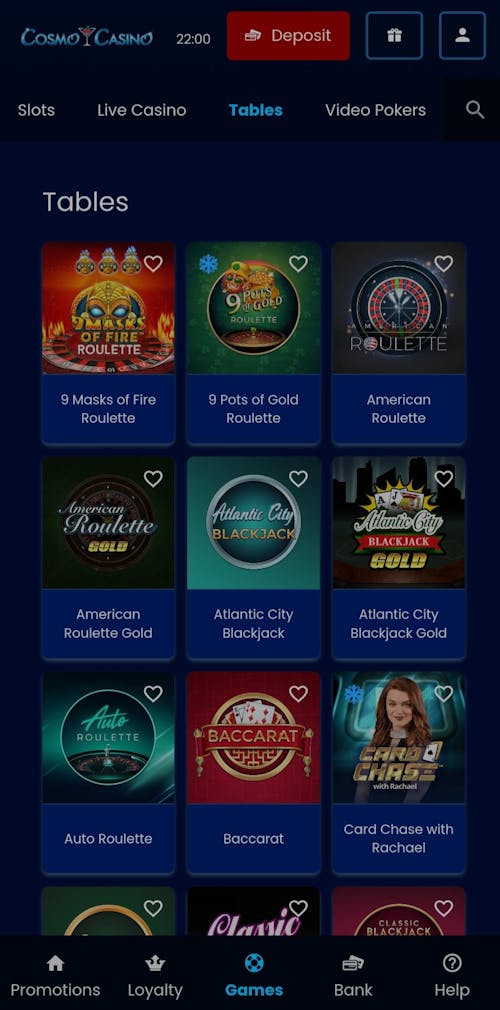 table games selection