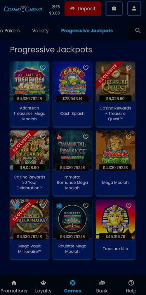 cosmo casino jackpots selection