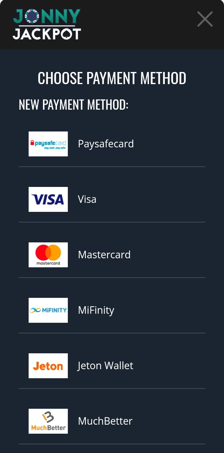 jonny jackpot payment methods