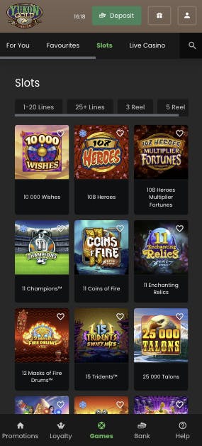 game selection in yukon gold casino UK