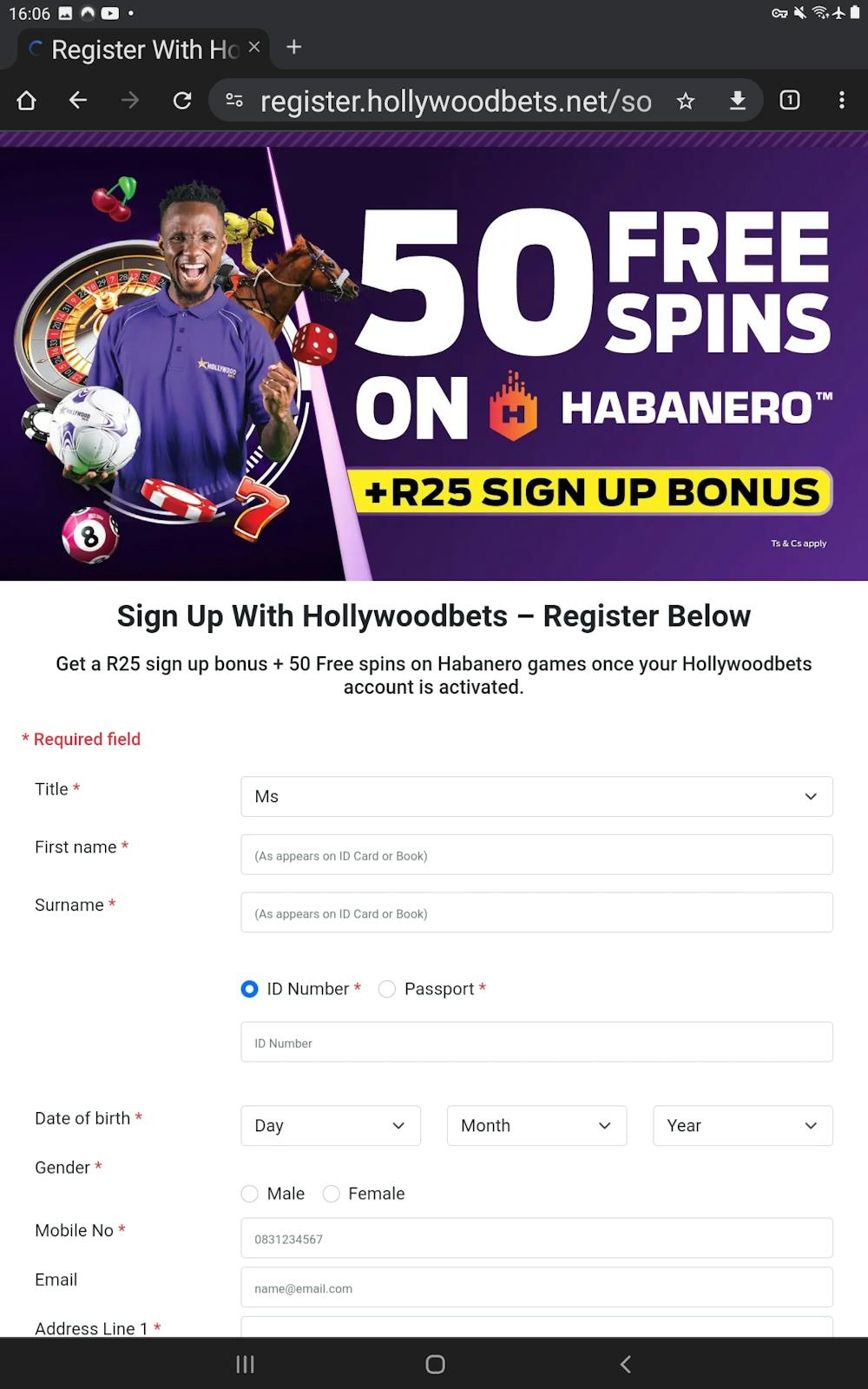 Hollywoodbets registration