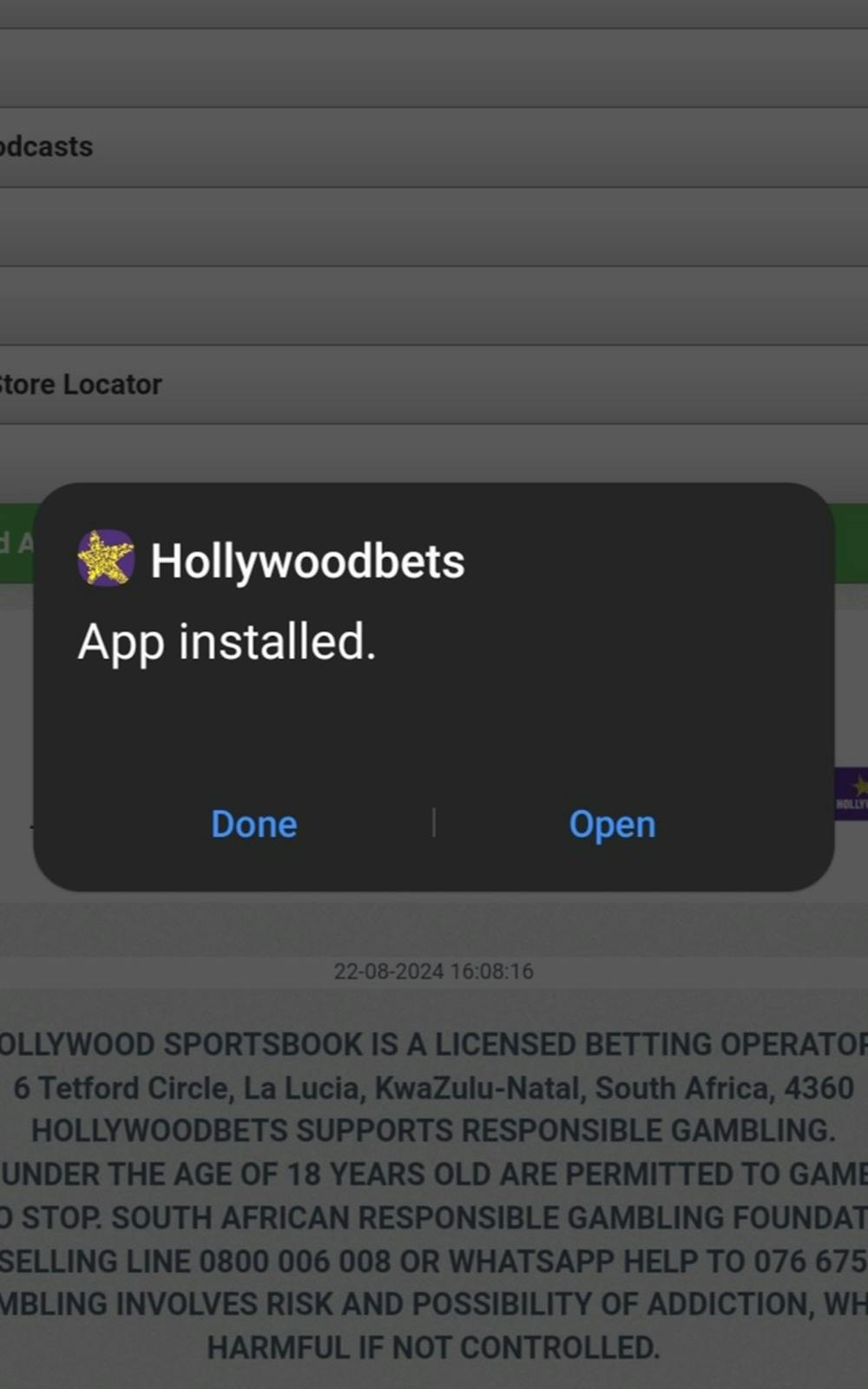 Hollywoodbets App Installed