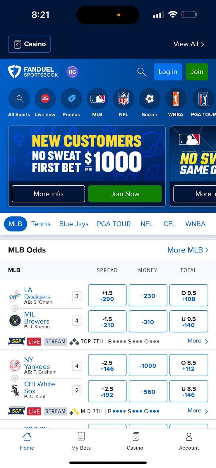 fanduel sports betting odds