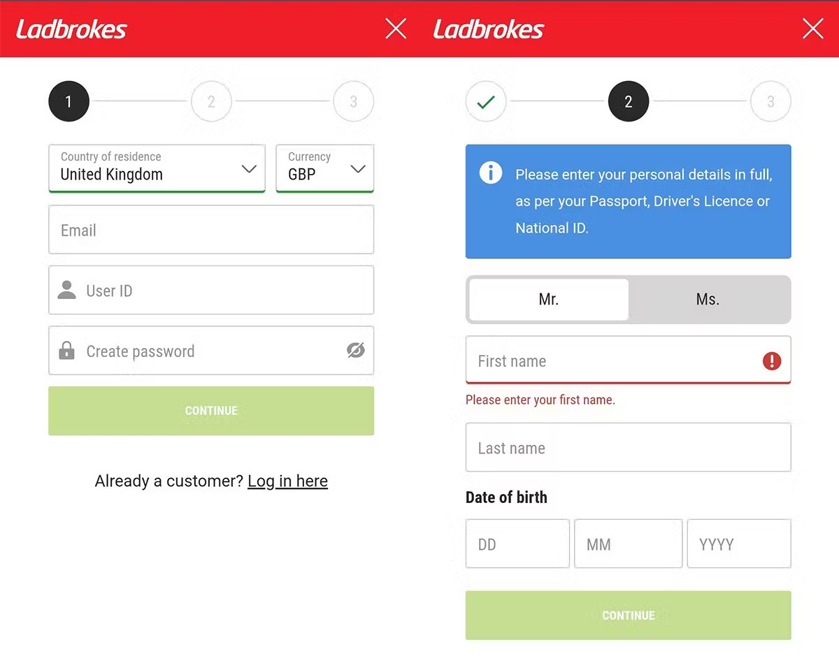 Ladbrokes registration 1 and 2