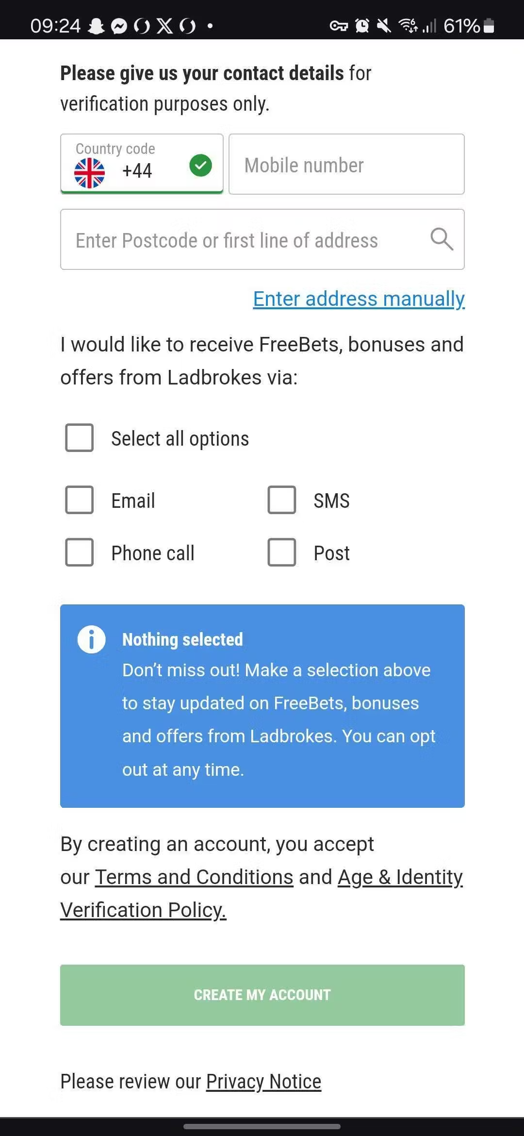 Ladbrokes complete registration