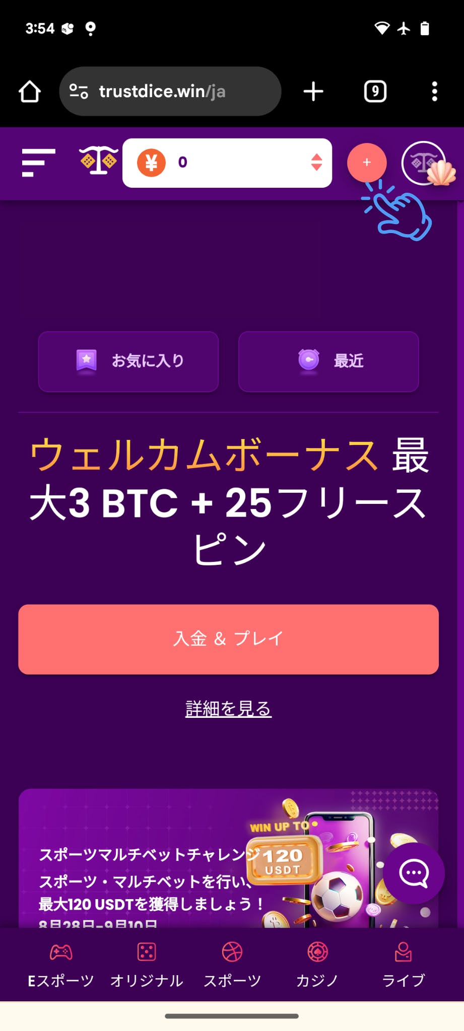 トラストダイス ビットコイン 入金手順 1