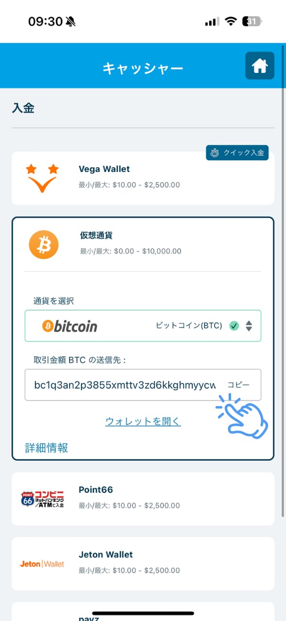 VJ ビットコイン 入金手順 4