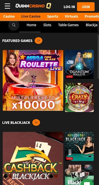 quinn casino game selection