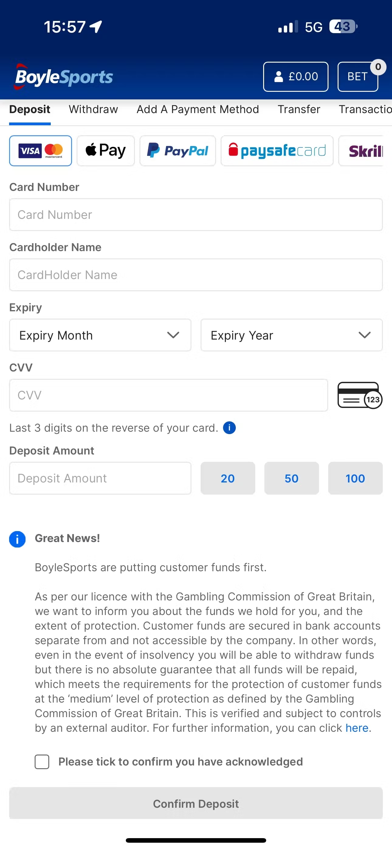 BoyleSports deposit UK