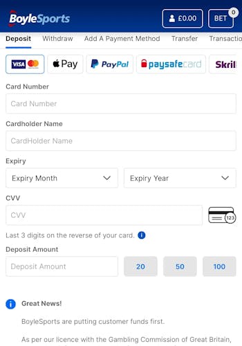 BoyleSports deposit UK