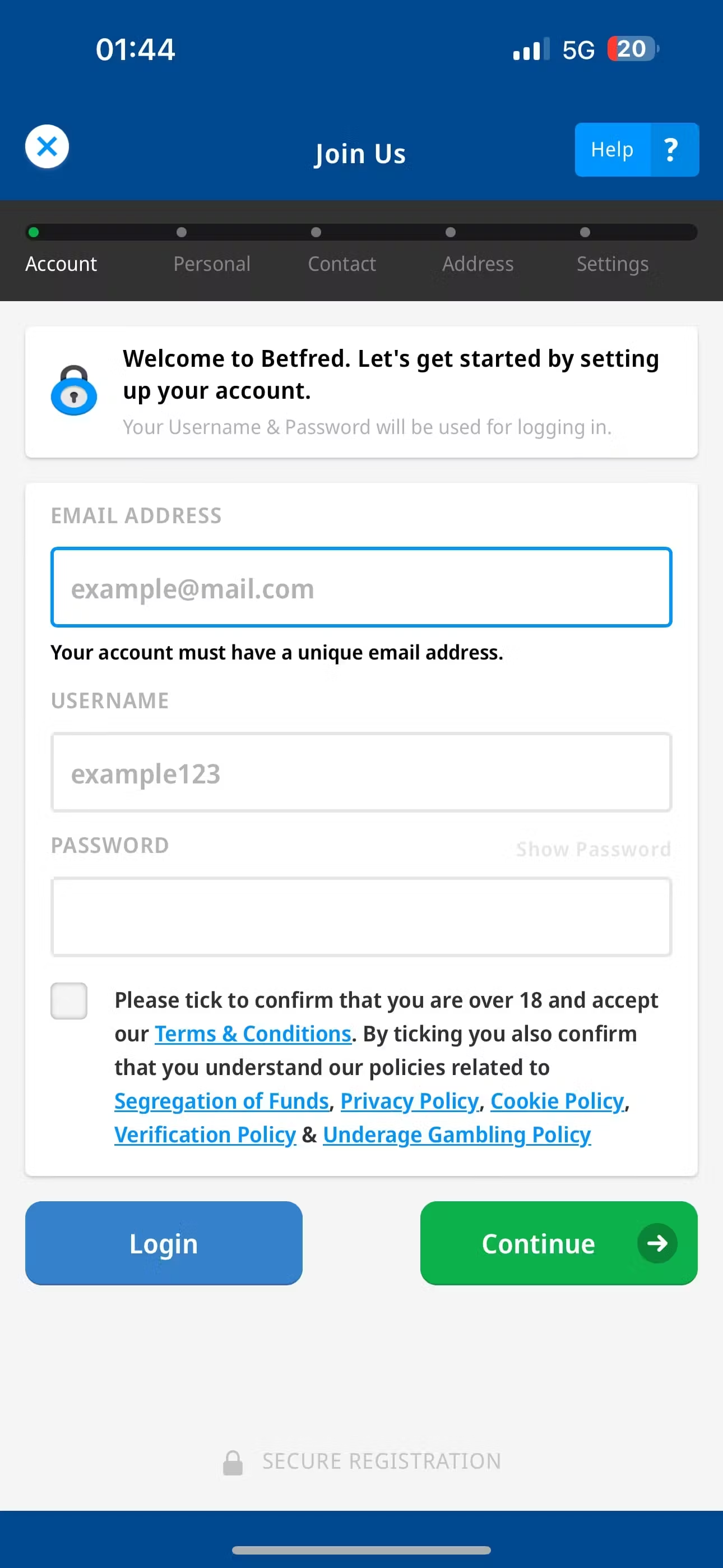Betfred registration UK