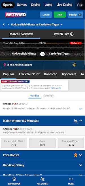 Betfred rugby league betting UK