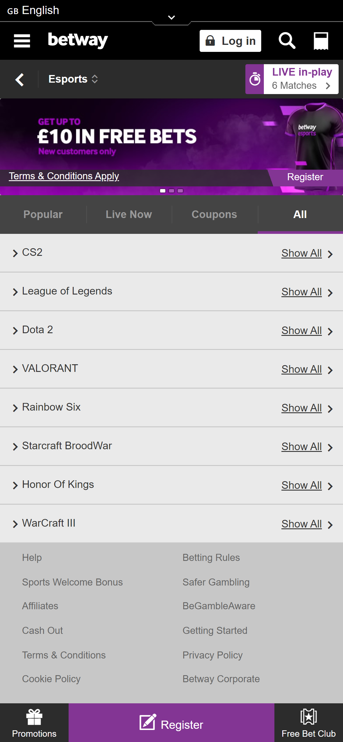 Betway Esports betting UK