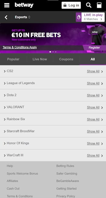 Betway Esports betting UK