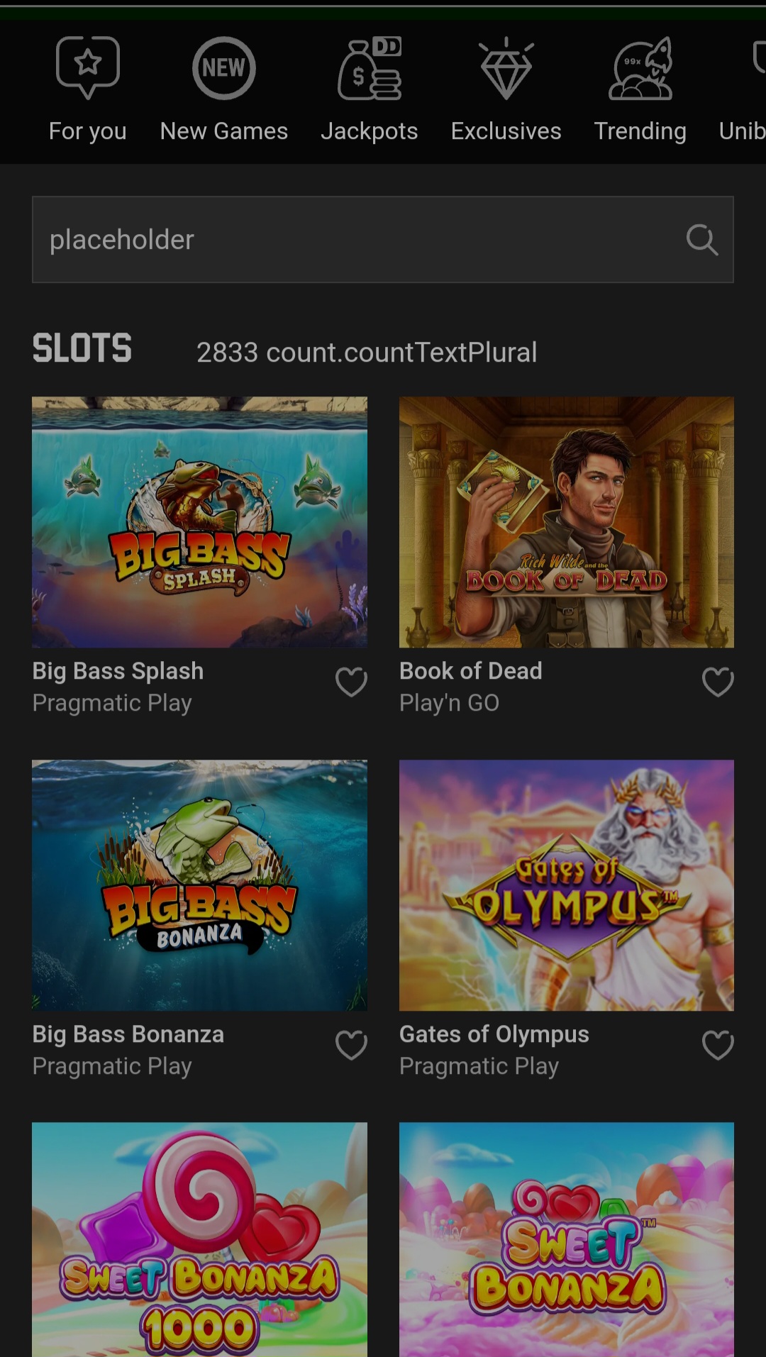 unibet slots selection